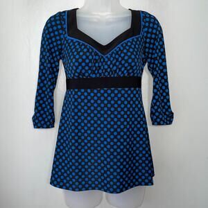 Vintage Babydoll Size Small Blue Polka Dot Empire Waist Top Y2K Geometric Retro